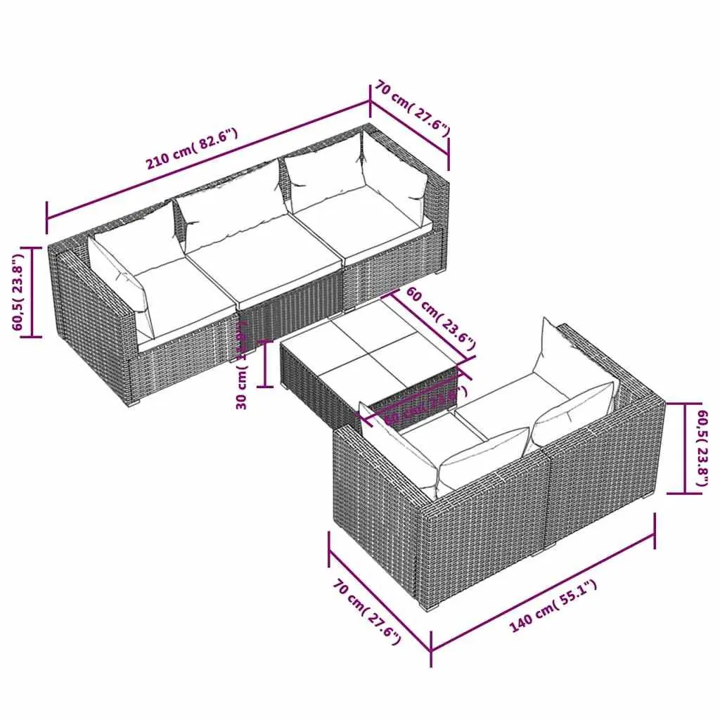 6 Piece Modular Garden Lounge Set Outdoor Furniture Grey