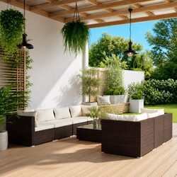 8 Piece Garden Lounge Set - Steel Frame and Rattan