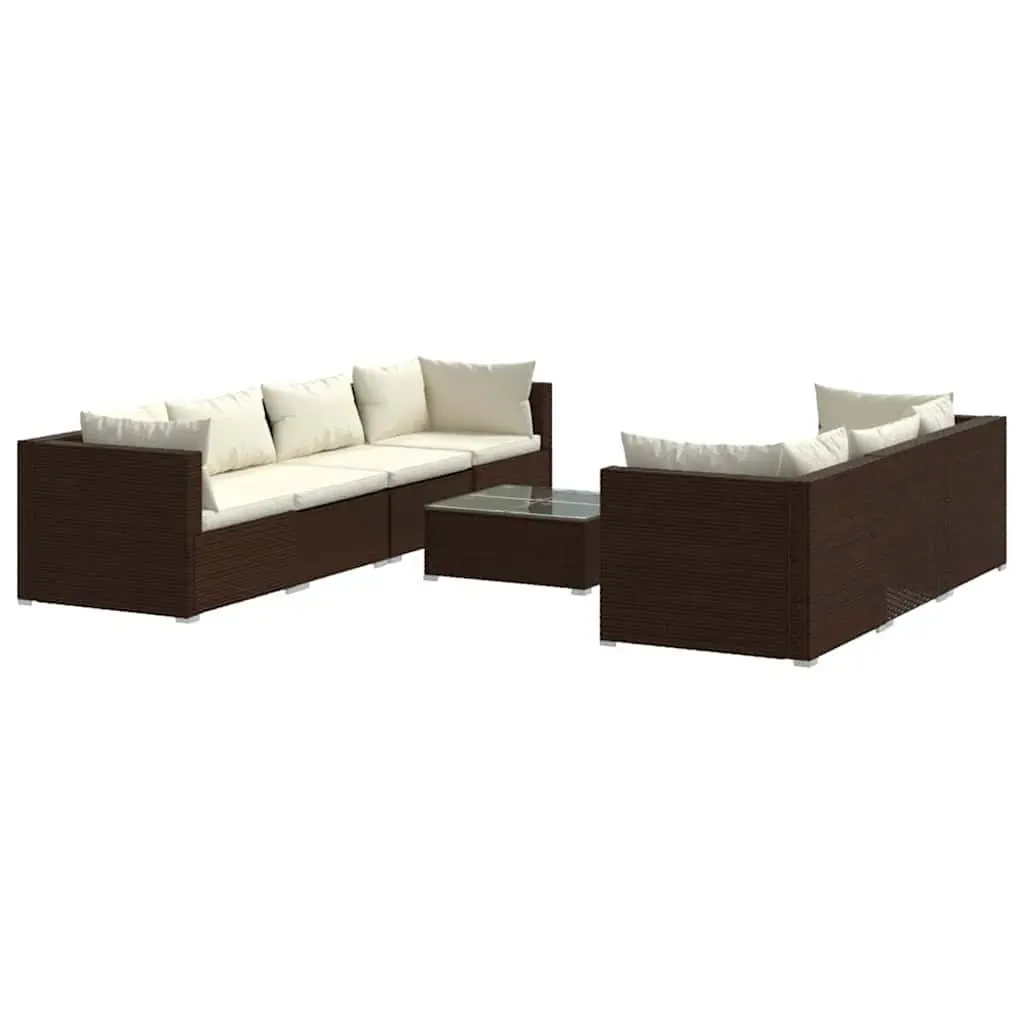 Garden Lounge Set Outdoor Furniture 8 Piece Modular Poly Rattan Brown Cushions