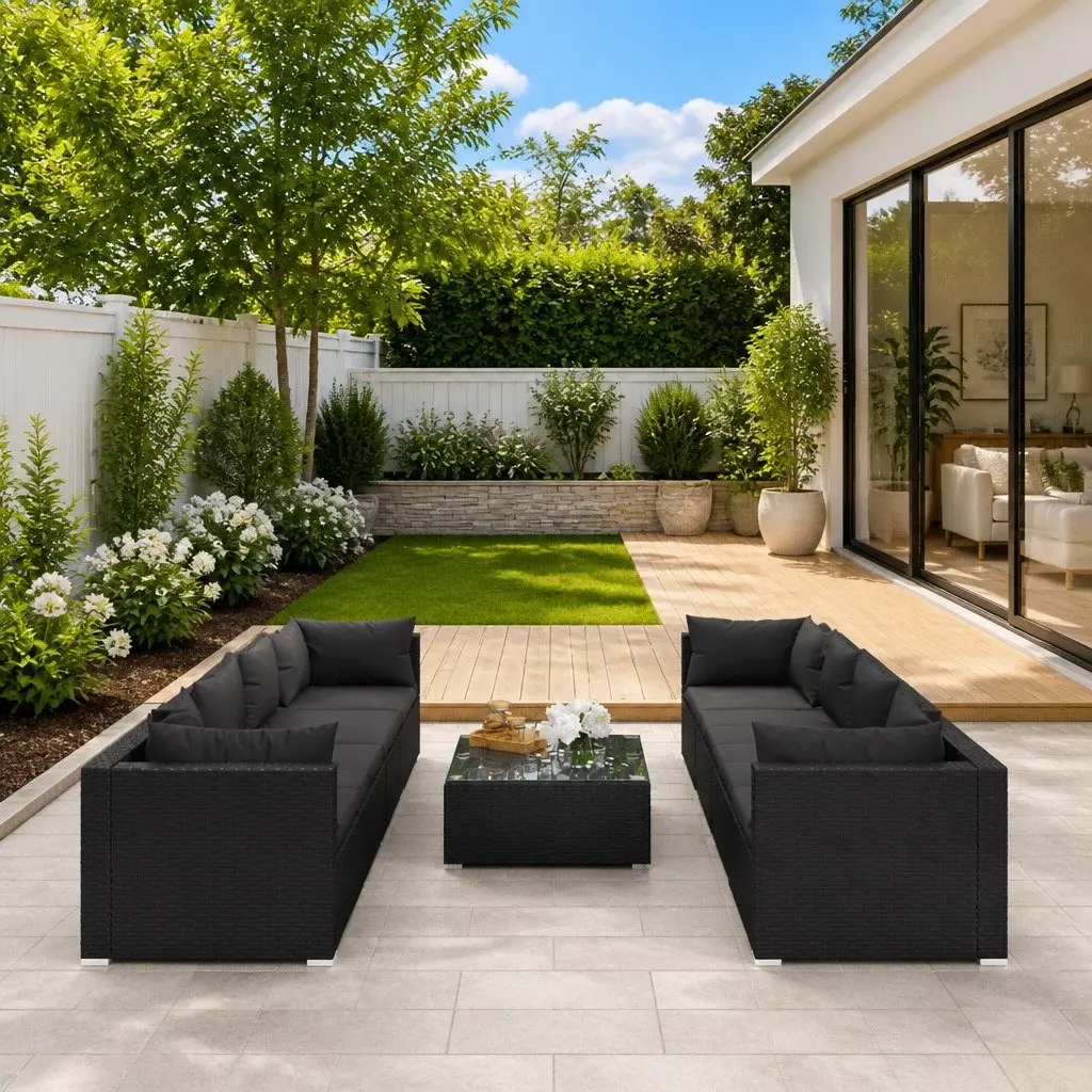 9 Piece Poly Rattan Garden Lounge Set Outdoor Furniture Black