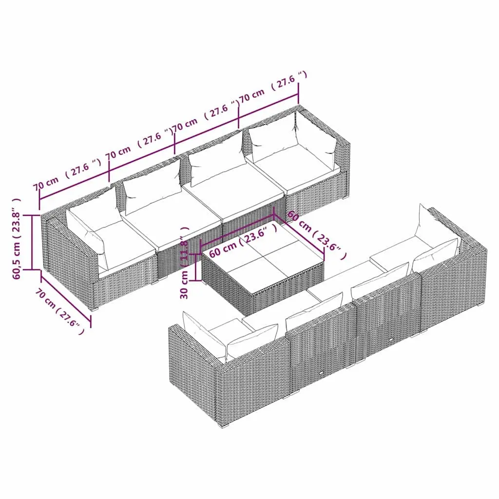 9 Piece Poly Rattan Garden Lounge Set Outdoor Furniture Black