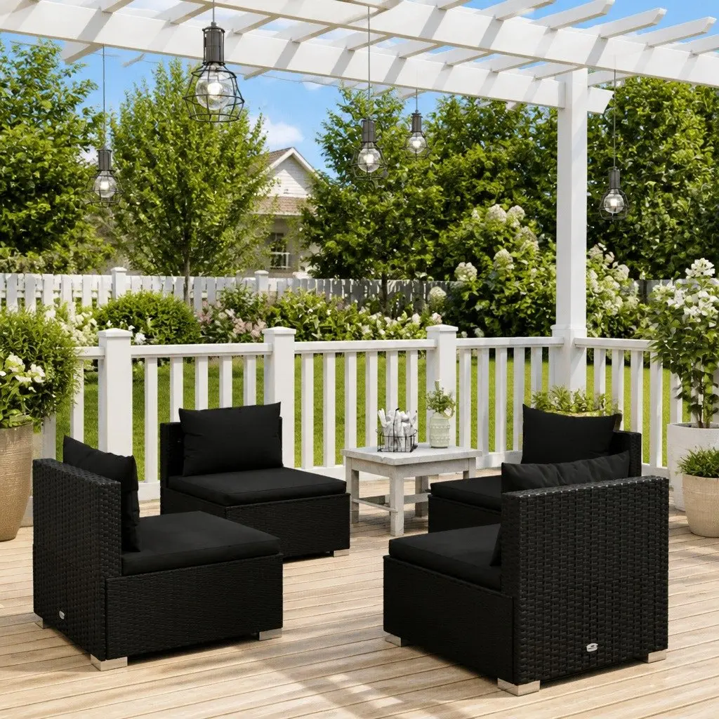 4 Piece Modular Garden Lounge Set Black for Outdoor Use with Removable Cushions