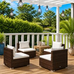 4 Piece Garden Lounge Set: Poly Rattan Construction Details