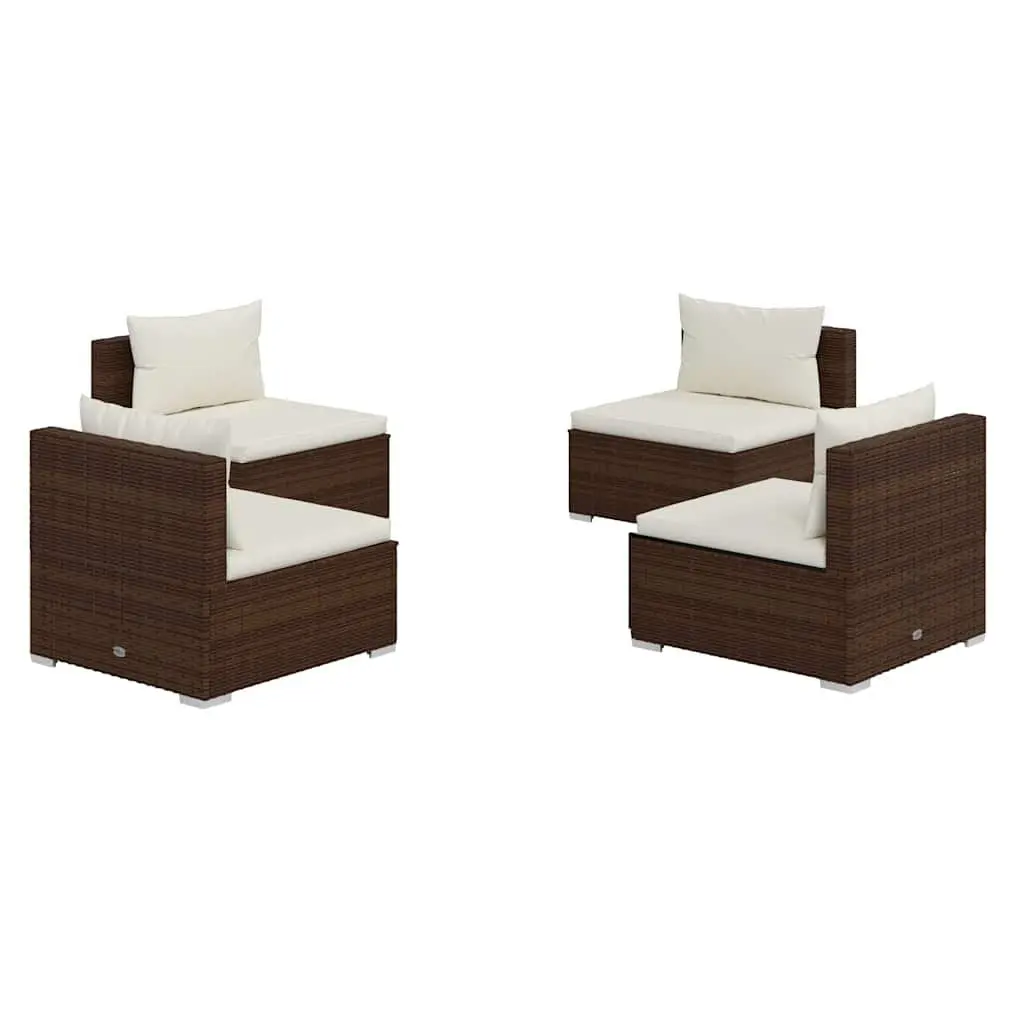 4 Piece Garden Lounge Set Outdoor Furniture Brown Poly Rattan with Cushions