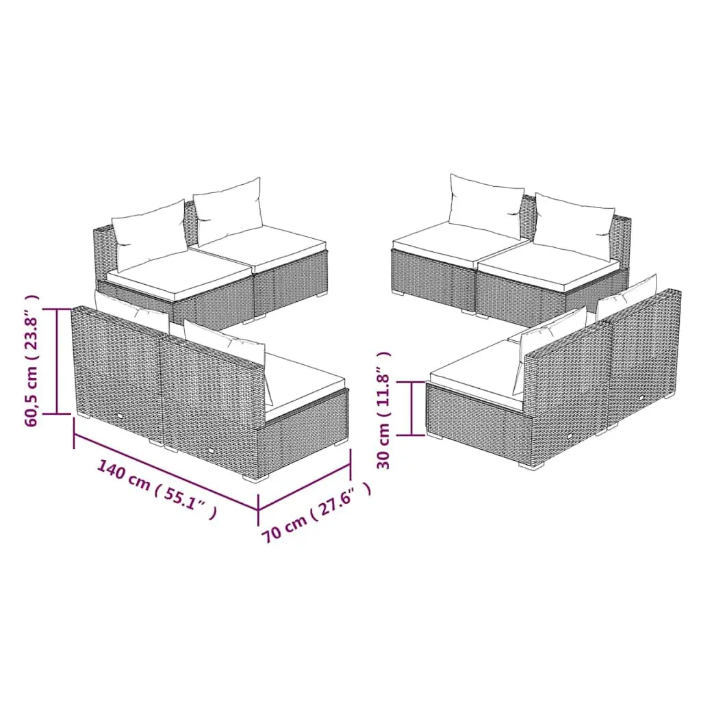 Garden Lounge Set Outdoor Furniture 8 Piece Modular Brown