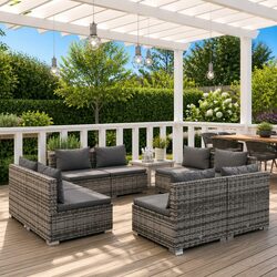 Garden Lounge Set 8-Piece Modular Furniture Grey Rattan
