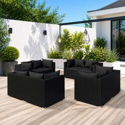 8-Piece Modular Garden Lounge Set: Black, PE Rattan & Steel