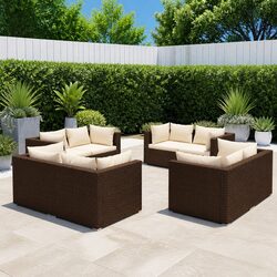 8 Piece Garden Lounge Set - Brown Poly Rattan Patio Furniture