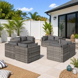 8-Piece Garden Lounge Set: Modular Design & Grey Cushions