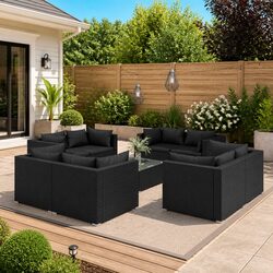 9 Piece Modular Garden Lounge Set - Black Rattan