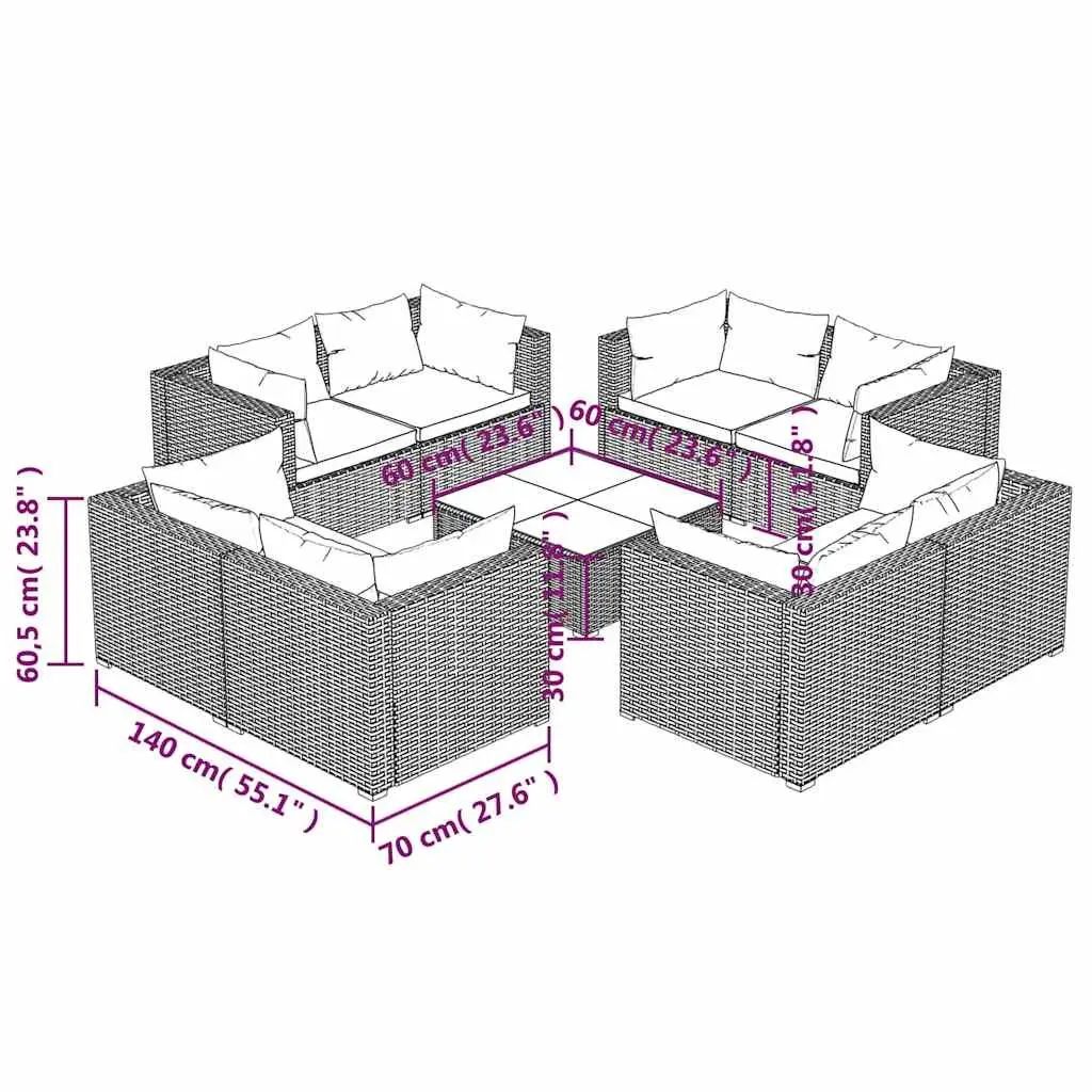 9 Piece Poly Rattan Garden Lounge Set Outdoor Patio Furniture