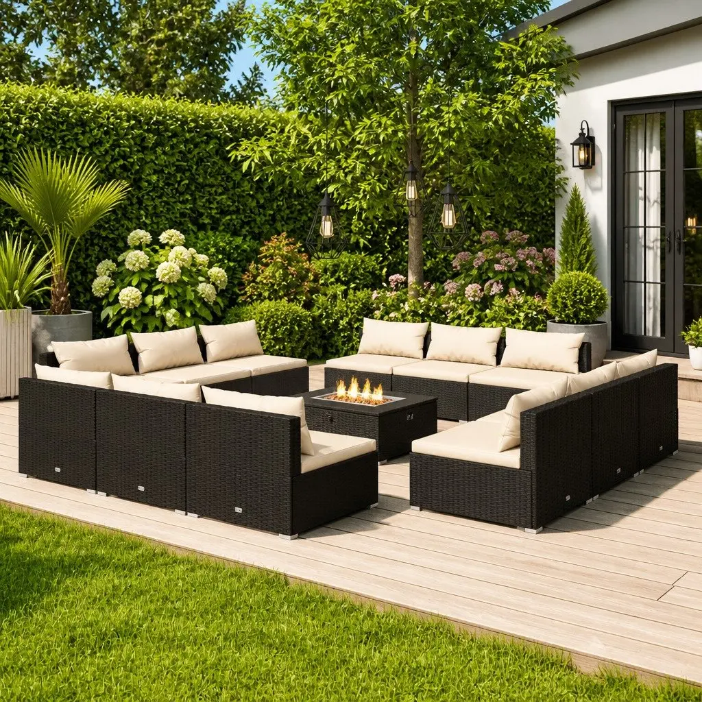 Poly Rattan Garden Lounge Set 12 Piece Outdoor Furniture Black