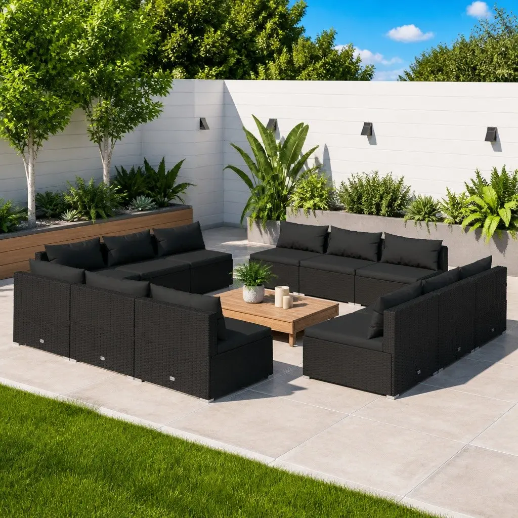 Garden Lounge Set Outdoor Furniture 12 Piece Modular Poly Rattan Black