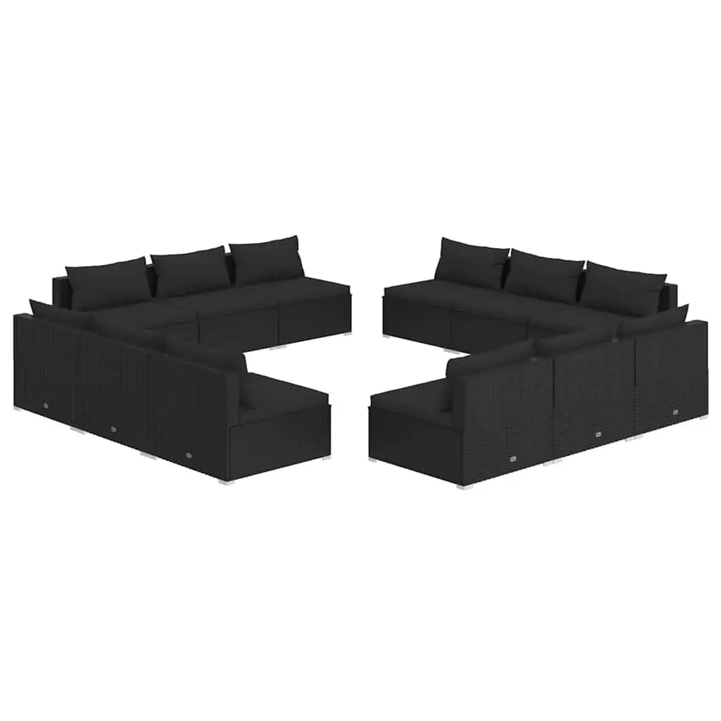 Garden Lounge Set Outdoor Furniture 12 Piece Modular Poly Rattan Black