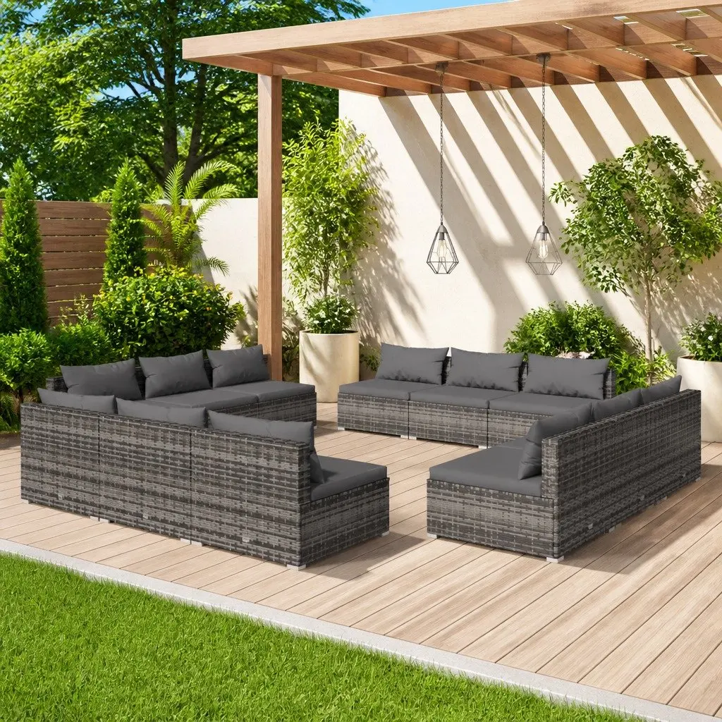 Poly Rattan Garden Lounge Set 12 Piece Modular Outdoor Furniture Grey