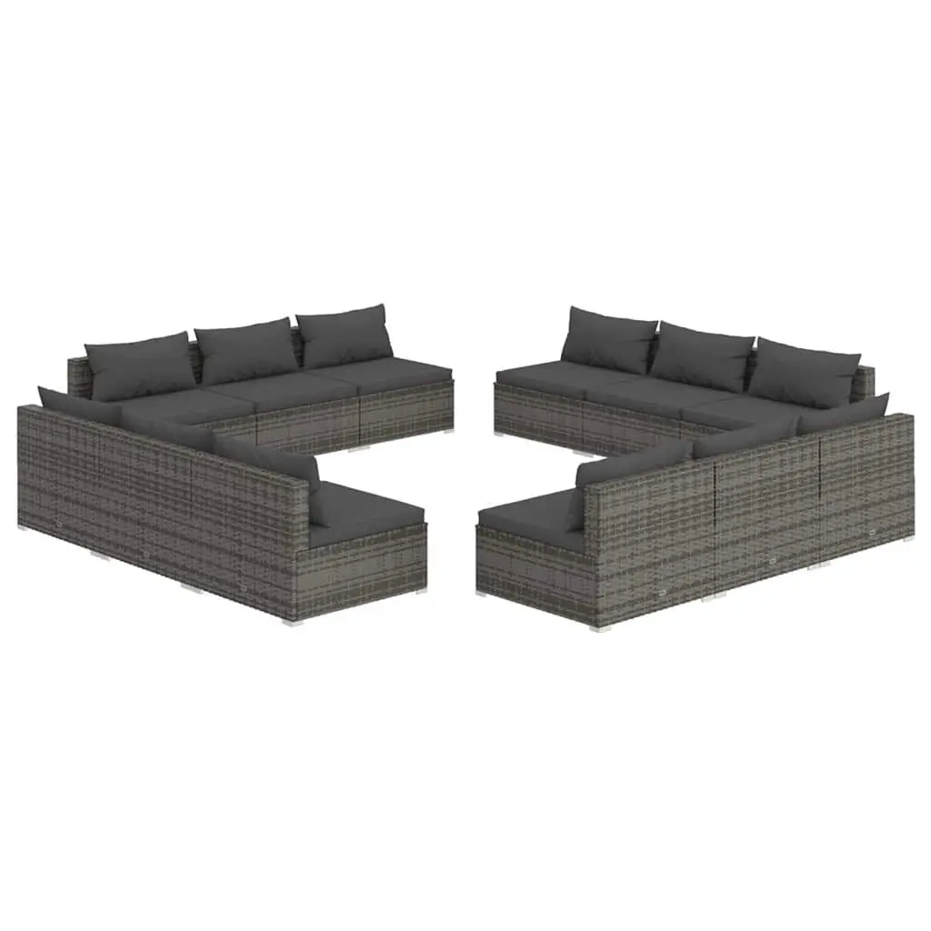 Poly Rattan Garden Lounge Set 12 Piece Modular Outdoor Furniture Grey