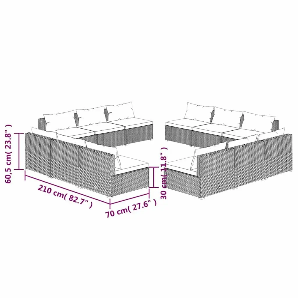 Poly Rattan Garden Lounge Set 12 Piece Modular Outdoor Furniture Grey