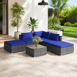 6 Piece Garden Lounge Set: Grey Modular with Cushions