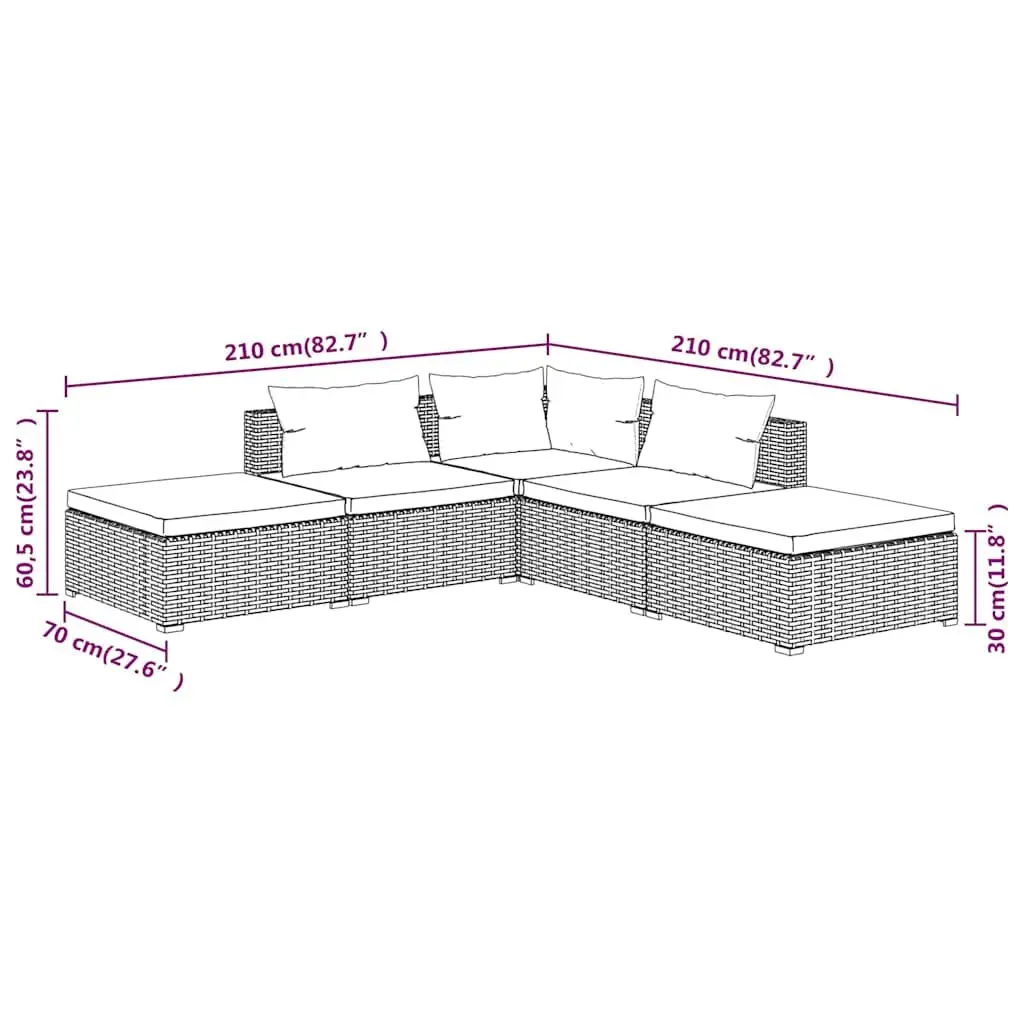 5 Piece Garden Lounge Set Outdoor Patio Furniture Modular Rattan Sofa