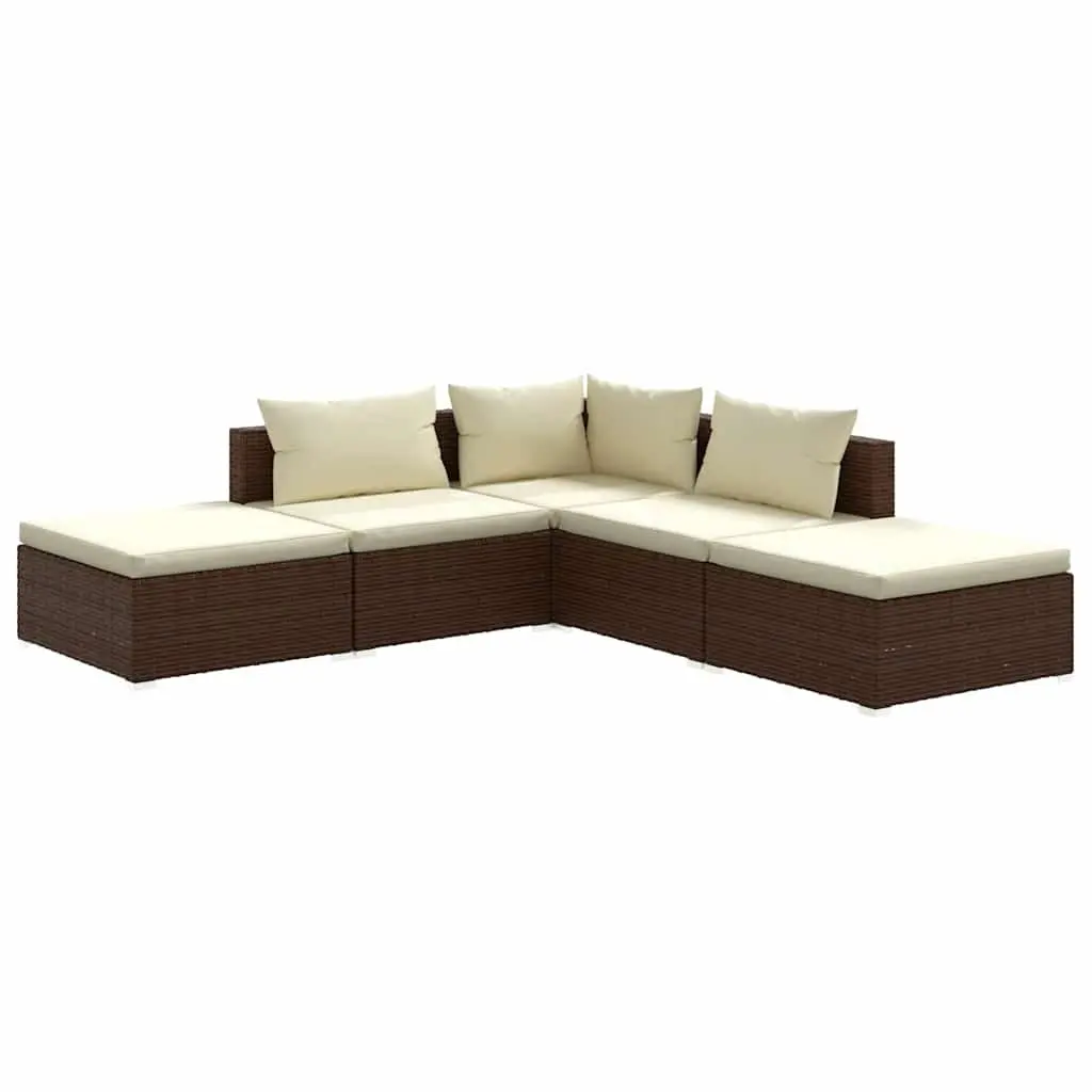 Garden Lounge Set 5 Piece Outdoor Patio Furniture Brown Rattan with Cushions
