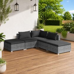5 Piece Garden Lounge Set: Grey Cushions & Sturdy Frame