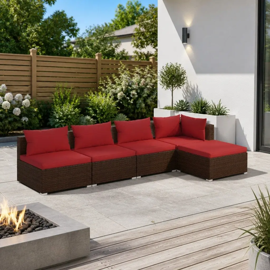 5 Piece Garden Lounge Set Outdoor Patio Furniture Brown