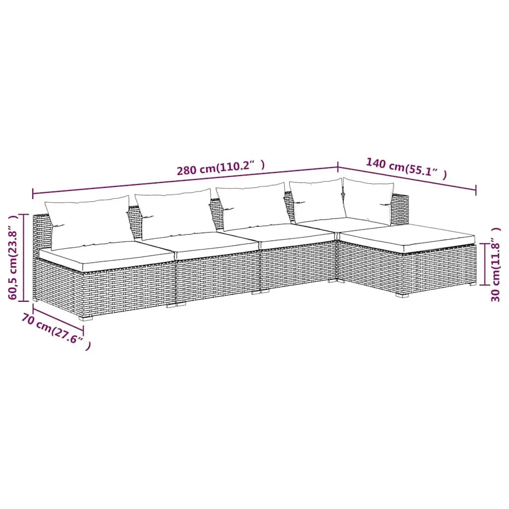 5 Piece Garden Lounge Set Outdoor Patio Furniture Brown