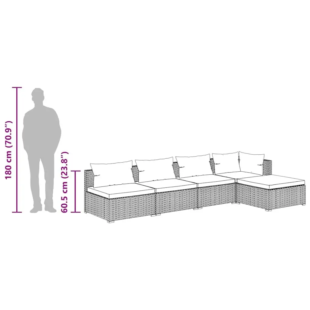 5 Piece Garden Lounge Set Outdoor Patio Furniture Brown