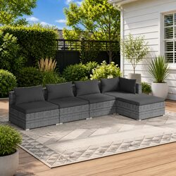 5 Piece Garden Lounge Set Outdoor Patio Furniture with Cushions Grey Rattan