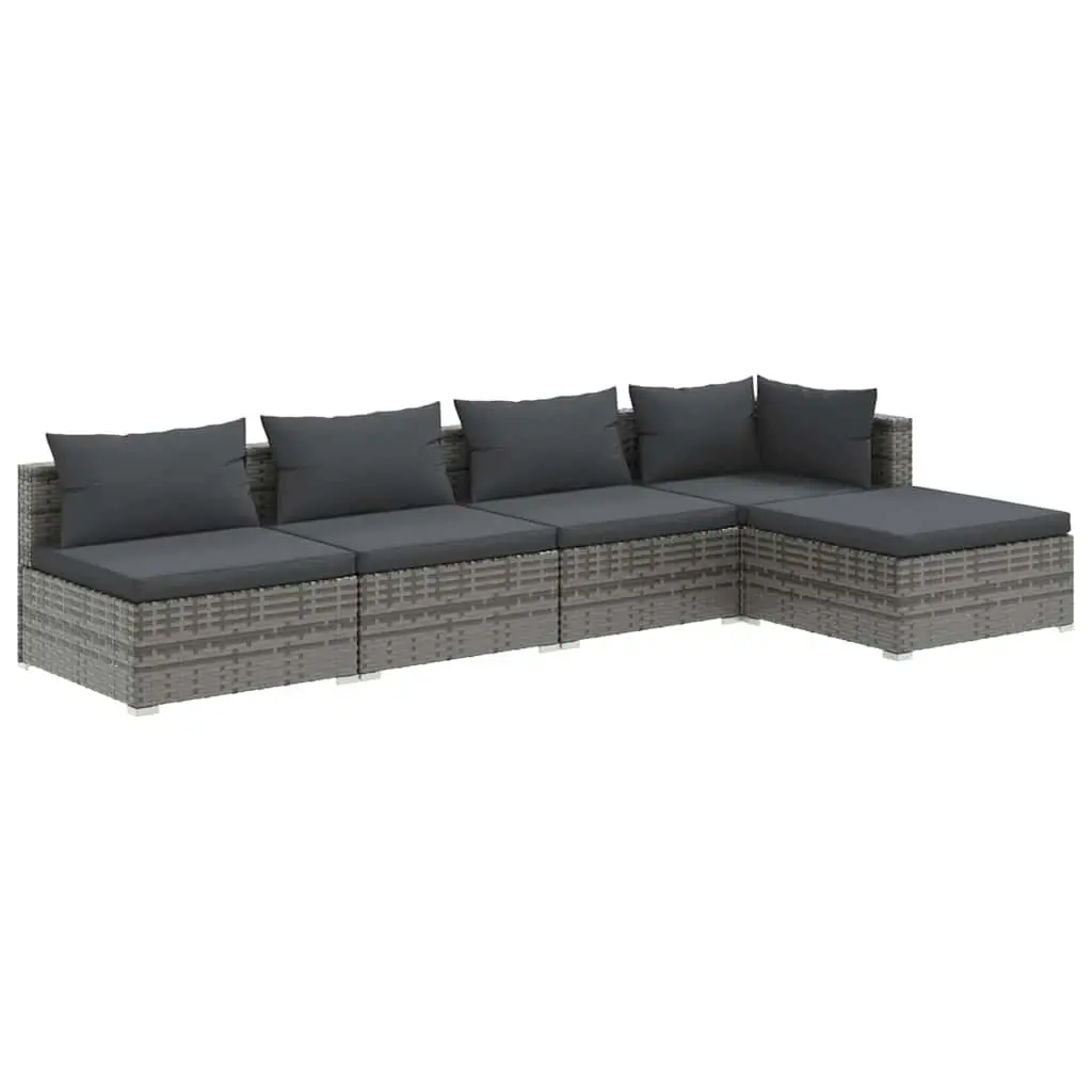 5 Piece Garden Lounge Set Outdoor Patio Furniture Grey Rattan