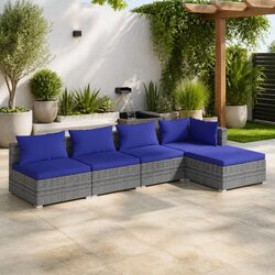 5 Piece Modular Garden Lounge Set in Grey with Cushions