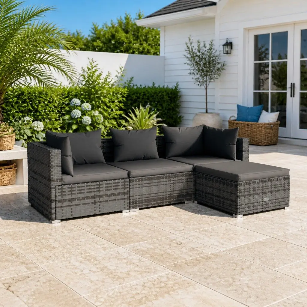 Garden Lounge Set Outdoor Patio Furniture 4 Piece Grey PE Rattan Modular Sofa