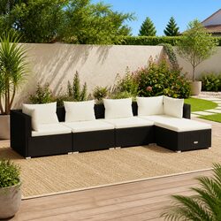 5 Piece Modular Garden Lounge Set - Black Rattan Specs