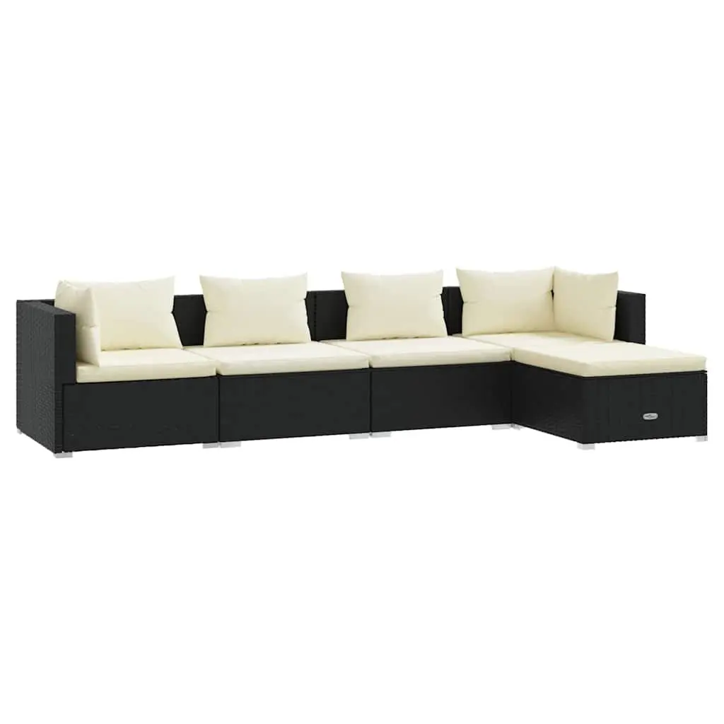 5 Piece Garden Lounge Set Outdoor Patio Sofa Modular Black Poly Rattan with Cushions