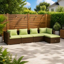 5 Piece Garden Lounge Set Brown PE Rattan Outdoor Patio Furniture Modular Sofa