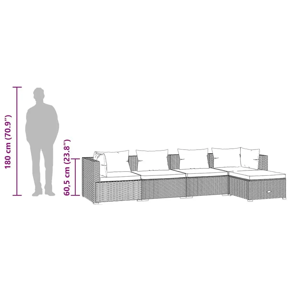 5 Piece Garden Lounge Set Grey Poly Rattan Outdoor Furniture
