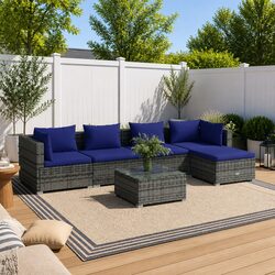 Garden Lounge Set 6 Piece Outdoor Furniture Poly Rattan Modular Patio Sofa Grey