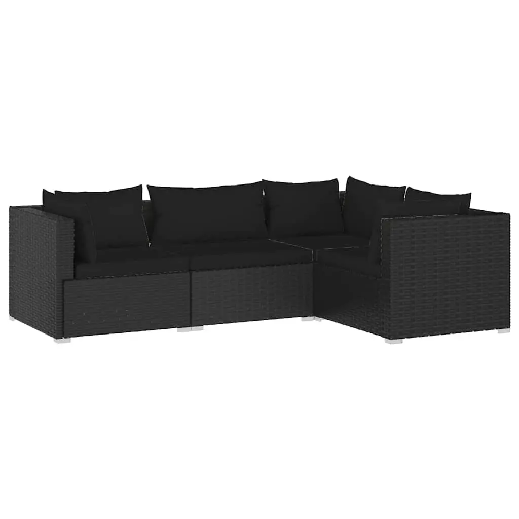 Modular Garden Lounge Set 4 Pieces Outdoor Furniture Black Cushions Poly Rattan
