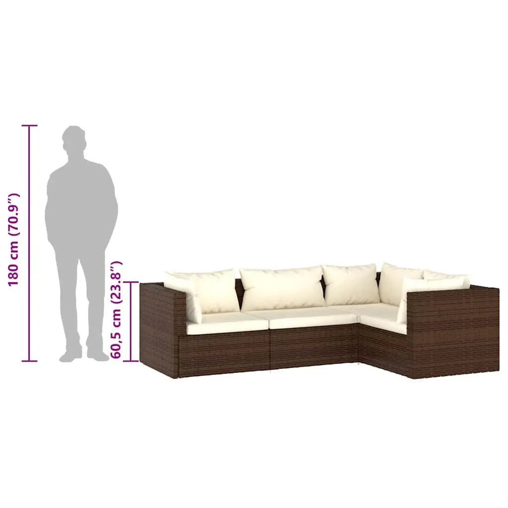 4 Piece Garden Lounge Set Outdoor Furniture Brown for Patio and Garden
