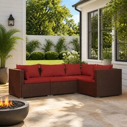 4-Piece Garden Lounge Set: Brown Poly Rattan Furniture