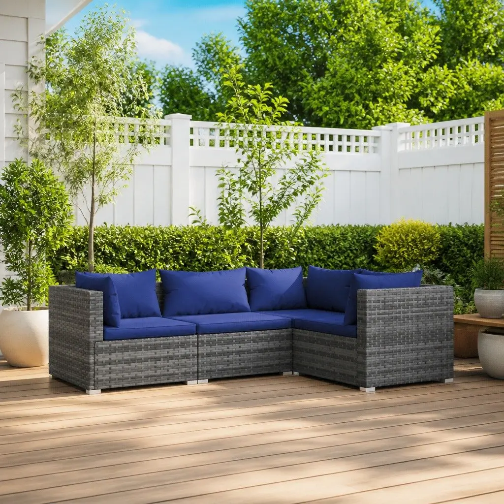 4 Piece Garden Lounge Set Outdoor Patio Furniture Modular Grey PE Rattan