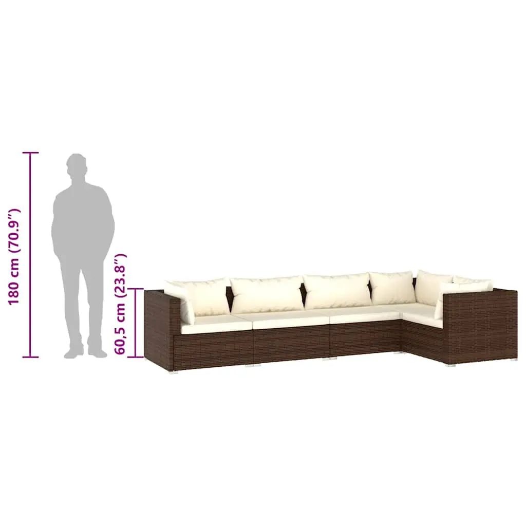 5 Piece Garden Lounge Set Outdoor Patio Furniture Brown