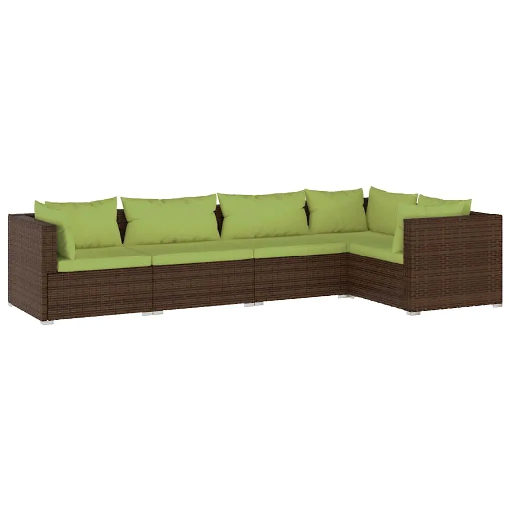 Garden Lounge Set Outdoor Patio Furniture 5 Piece Brown Modular