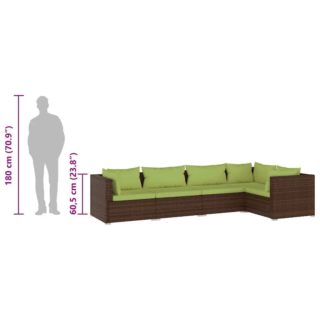 Garden Lounge Set Outdoor Patio Furniture 5 Piece Brown Modular
