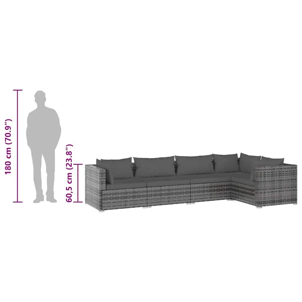 5 Piece Garden Lounge Set Outdoor Patio Furniture Grey