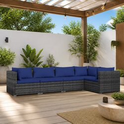 5-Piece Outdoor Lounge Set: Grey Poly Rattan with Cushions and Pillows