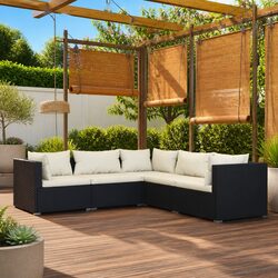Garden Lounge Set 5 Piece Outdoor Patio Furniture Black Poly Rattan Modular