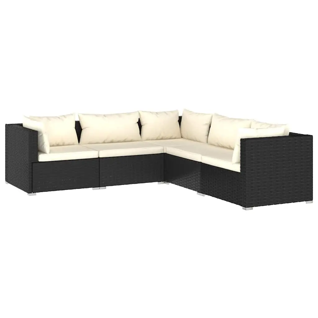 Garden Lounge Set 5 Piece Outdoor Patio Furniture Black Poly Rattan Modular