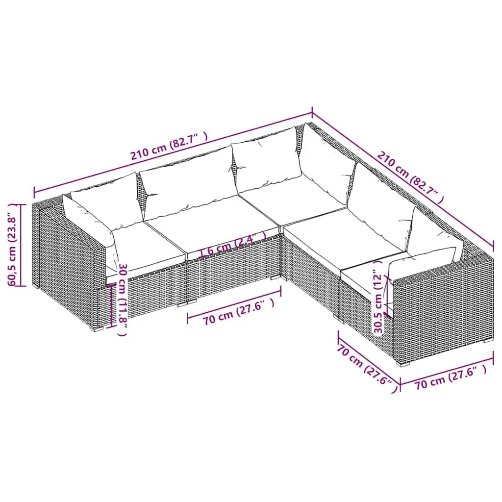 Garden Lounge Set 5 Piece Outdoor Patio Furniture Black Poly Rattan Modular