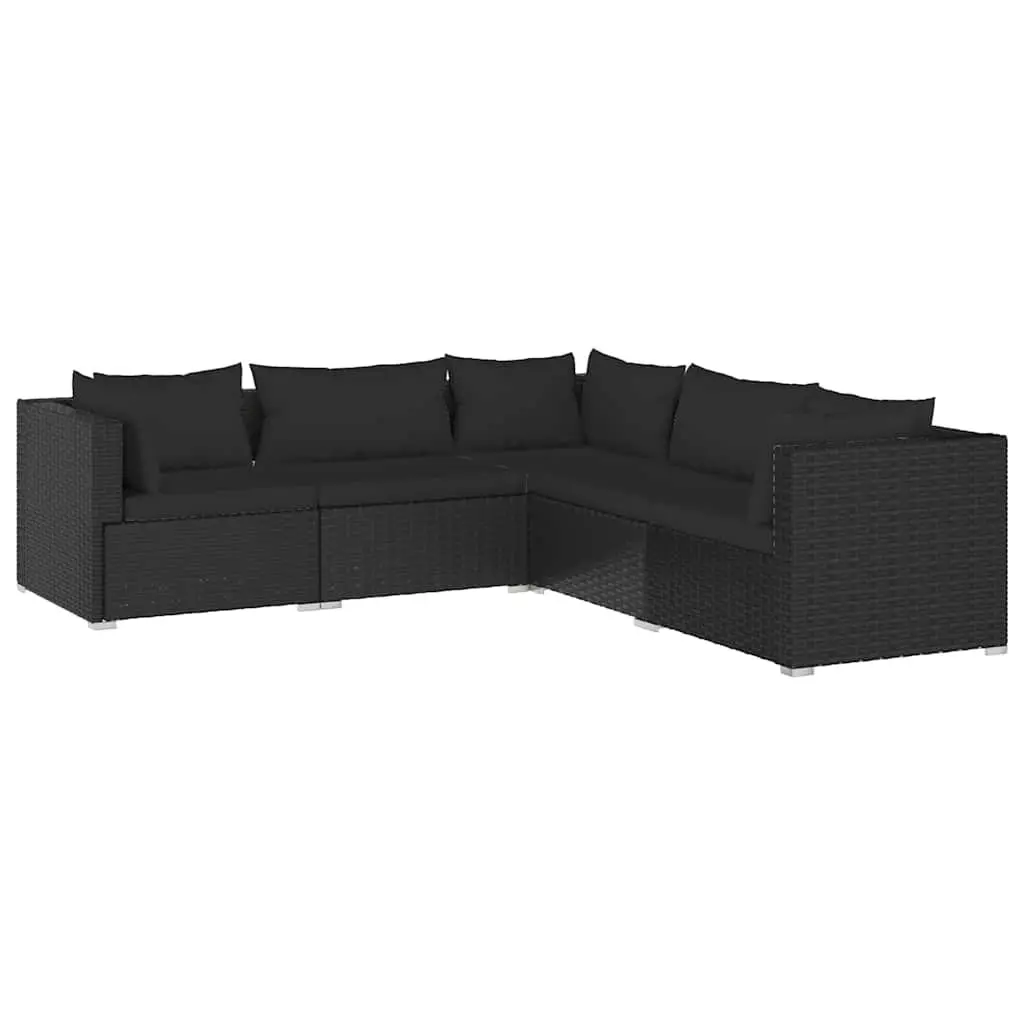 5 Piece Garden Lounge Set Outdoor Furniture Black Poly Rattan with Cushions